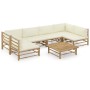 Set de muebles de jardín 7 piezas bambú y cojines blanco crema en Conjuntos de jardín | Comprar online en Foru.es
