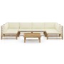 Set de muebles de jardín 7 piezas bambú y cojines blanco crema en Conjuntos de jardín | Comprar online en Foru.es