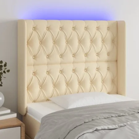 Cream fabric headboard with LED 103x16x118/128 cm by vidaXL, Headboards and footboards - Ref: Foro24-3124379, Price: 99,05 €,...