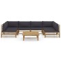 Set de muebles de jardín 7 piezas bambú con cojines gris oscuro en Conjuntos de jardín | Comprar online en Foru.es