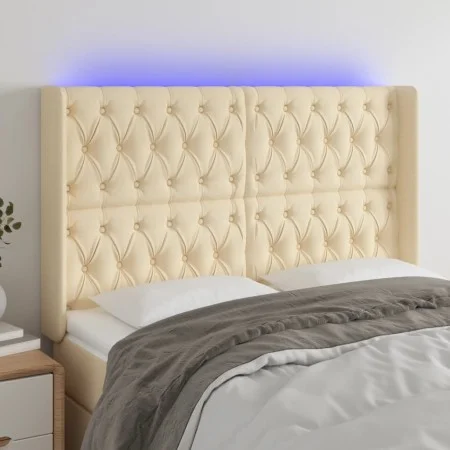 Cream fabric headboard with LED 163x16x118/128 cm by vidaXL, Headboards and footboards - Ref: Foro24-3124395, Price: 169,09 €...