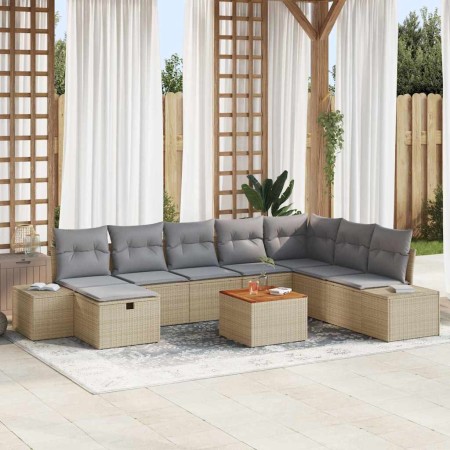 Conjunto de sofá de jardín con cojín 9 pcs Beige Poliratán en Sofás de exterior | Comprar online en Foru.es