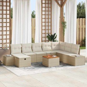 Conjunto de sofá de jardín con cojín 9 pcs Beige Poliratán en Sofás de exterior | Comprar online en Foru.es