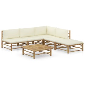 Set de muebles de jardín 6 piezas bambú y cojines blanco crema en Conjuntos de jardín | Comprar online en Foru.es