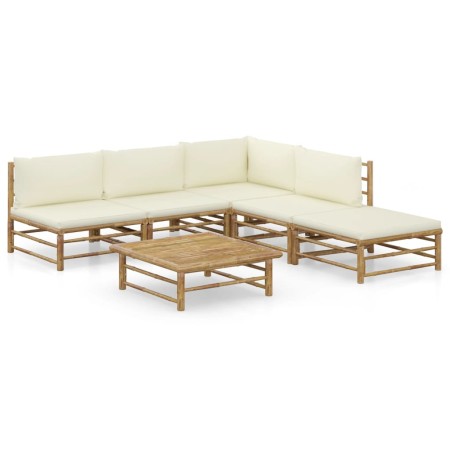 Set de muebles de jardín 6 piezas bambú y cojines blanco crema en Conjuntos de jardín | Comprar online en Foru.es