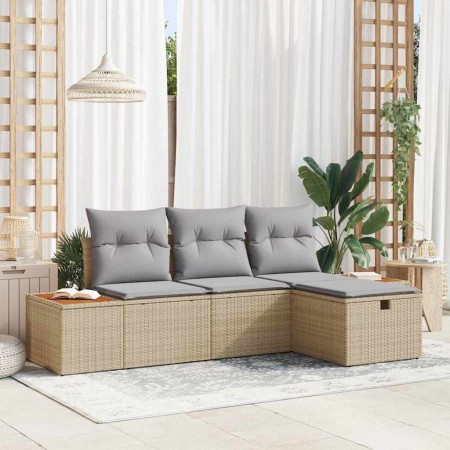 Conjunto de sofá de jardín con cojín 4 pcs Beige Poliratán en Sofás de exterior | Comprar online en Foru.es