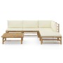 Set de muebles de jardín 6 piezas bambú y cojines blanco crema en Conjuntos de jardín | Comprar online en Foru.es