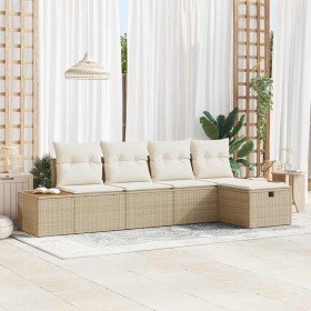 Conjunto de sofá de jardín con cojín 5 pcs Beige Poliratán en Sofás de exterior | Comprar online en Foru.es
