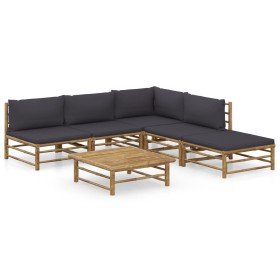 Set de muebles de jardín 6 piezas bambú con cojines gris oscuro en Conjuntos de jardín | Comprar online en Foru.es