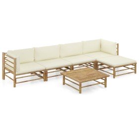 Set de muebles de jardín 6 piezas bambú y cojines blanco crema en Conjuntos de jardín | Comprar online en Foru.es