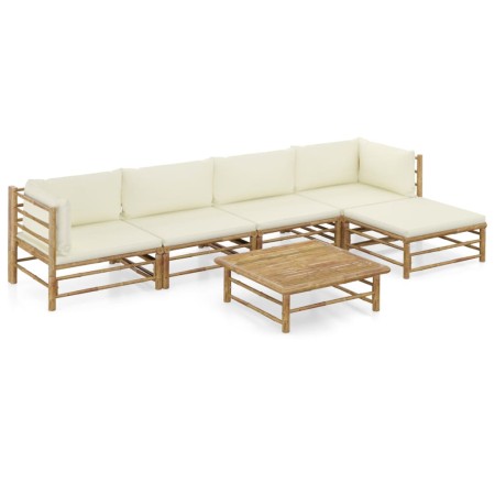Set de muebles de jardín 6 piezas bambú y cojines blanco crema en Conjuntos de jardín | Comprar online en Foru.es