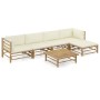 Set de muebles de jardín 6 piezas bambú y cojines blanco crema en Conjuntos de jardín | Comprar online en Foru.es