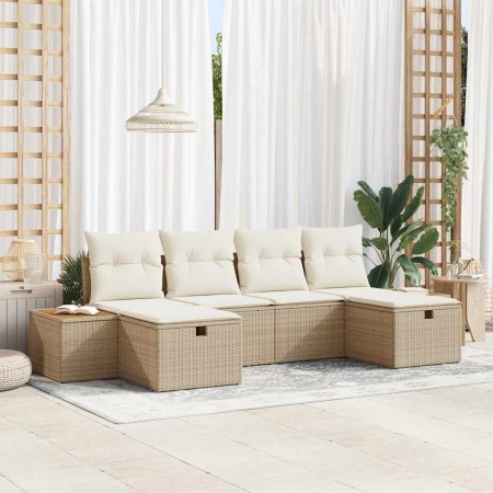 Conjunto de sofá de jardín con cojín 6 pcs Beige Poliratán en Sofás de exterior | Comprar online en Foru.es