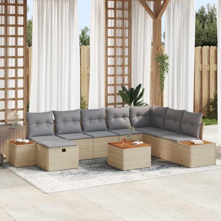 Conjunto de sofá de jardín con cojín 9 pcs Beige Poliratán en Sofás de exterior | Comprar online en Foru.es