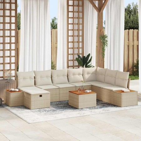 Conjunto de sofá de jardín con cojín 9 pcs Beige Poliratán en Sofás de exterior | Comprar online en Foru.es