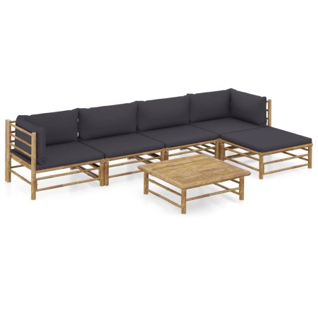 Set de muebles de jardín 6 piezas bambú con cojines gris oscuro en Conjuntos de jardín | Comprar online en Foru.es