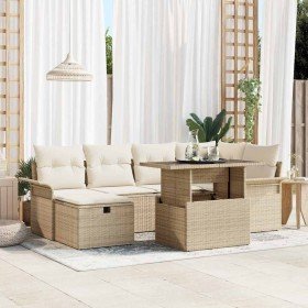 Conjunto de sofá de jardín con cojín 7 pcs Beige Poliratán en Sofás de exterior | Comprar online en Foru.es