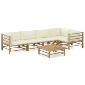 Set de muebles de jardín 6 piezas bambú y cojines blanco crema en Conjuntos de jardín | Comprar online en Foru.es