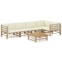Set de muebles de jardín 6 piezas bambú y cojines blanco crema en Conjuntos de jardín | Comprar online en Foru.es