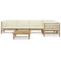 Set de muebles de jardín 6 piezas bambú y cojines blanco crema en Conjuntos de jardín | Comprar online en Foru.es