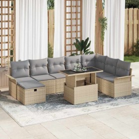 Conjunto de sofá de jardín con cojín 9 pcs Beige Poliratán en Sofás de exterior | Comprar online en Foru.es