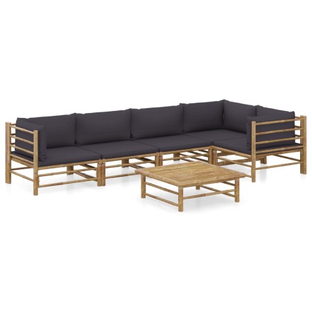Set de muebles de jardín 6 piezas bambú con cojines gris oscuro en Conjuntos de jardín | Comprar online en Foru.es