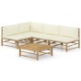 Set de muebles de jardín 5 piezas bambú y cojines blanco crema en Conjuntos de jardín | Comprar online en Foru.es
