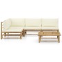 Set de muebles de jardín 5 piezas bambú y cojines blanco crema en Conjuntos de jardín | Comprar online en Foru.es