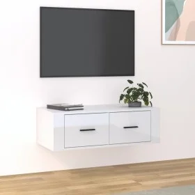 Mueble de TV colgante madera blanco brillante 80x36x25 cm de vidaXL, Muebles TV - Ref: Foro24-816834, Precio: 42,07 €, Descue...