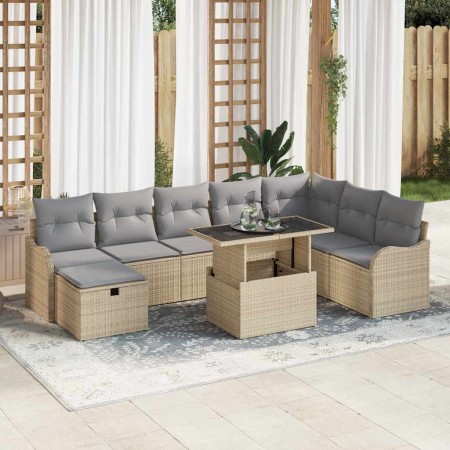 Conjunto de sofá de jardín con cojín 9 pcs Beige Poliratán en Sofás de exterior | Comprar online en Foru.es