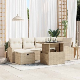 Conjunto de sofá de jardín con cojín 7 pcs Beige Poliratán en Sofás de exterior | Comprar online en Foru.es