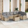 Conjunto de sofá de jardín con cojín 9 pcs Beige Poliratán en Sofás de exterior | Comprar online en Foru.es