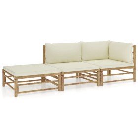 Set de muebles de jardín 3 piezas bambú y cojines blanco crema en Conjuntos de jardín | Comprar online en Foru.es