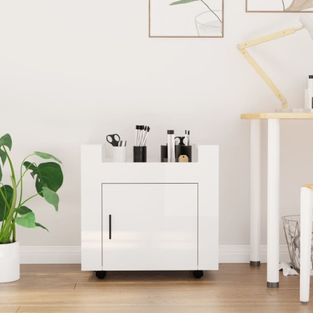 Carrito de escritorio contrachapada blanco brillo 60x45x60 cm de vidaXL, Carros e islas - Ref: Foro24-816610, Precio: 54,45 €...