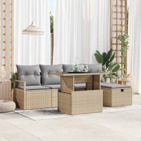 Conjunto de sofá de jardín con cojín 6 pcs Beige Poliratán en Sofás de exterior | Comprar online en Foru.es