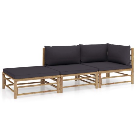 Set de muebles de jardín 3 piezas bambú y cojines gris oscuro en Conjuntos de jardín | Comprar online en Foru.es