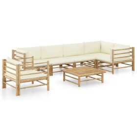 Set de muebles de jardín 7 piezas bambú y cojines blanco crema en Conjuntos de jardín | Comprar online en Foru.es