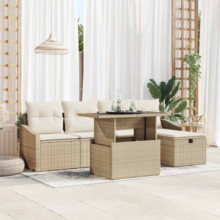 Conjunto de sofá de jardín con cojín 6 pcs Beige Poliratán en Sofás de exterior | Comprar online en Foru.es