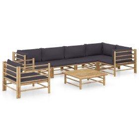 Set de muebles de jardín 7 piezas bambú con cojines gris oscuro en Conjuntos de jardín | Comprar online en Foru.es