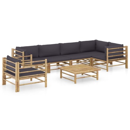 Set de muebles de jardín 7 piezas bambú con cojines gris oscuro en Conjuntos de jardín | Comprar online en Foru.es