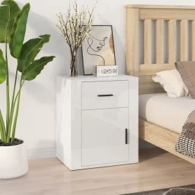 Mesita de noche madera contrachapada blanco brillo 50x36x60 cm de vidaXL, Mesitas de noche - Ref: Foro24-816722, Precio: 59,4...
