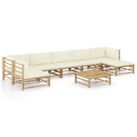 Set de muebles de jardín 8 piezas bambú y cojines blanco crema en Conjuntos de jardín | Comprar online en Foru.es