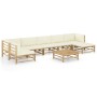 Set de muebles de jardín 8 piezas bambú y cojines blanco crema en Conjuntos de jardín | Comprar online en Foru.es