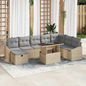 Conjunto de sofá de jardín con cojín 9 pcs Beige Poliratán en Sofás de exterior | Comprar online en Foru.es