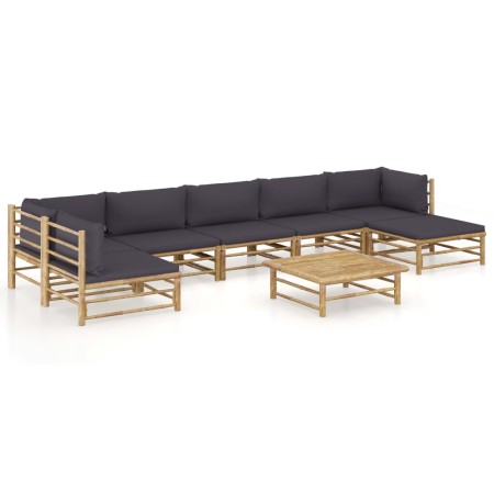 Set de muebles de jardín 8 piezas bambú con cojines gris oscuro en Conjuntos de jardín | Comprar online en Foru.es