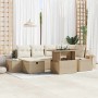 Conjunto de sofá de jardín con cojín 7 pcs Beige Poliratán en Sofás de exterior | Comprar online en Foru.es
