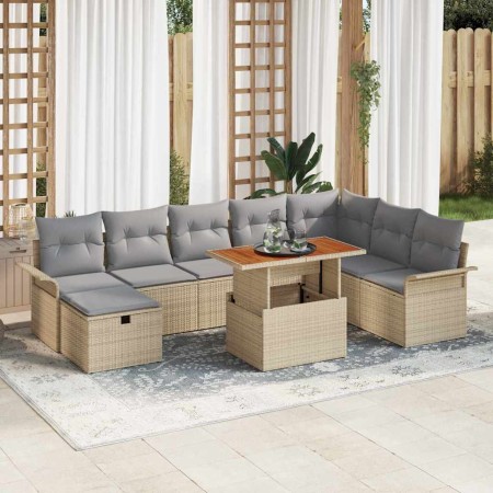 Conjunto de sofá de jardín con cojín 9 pcs Beige Poliratán en Sofás de exterior | Comprar online en Foru.es