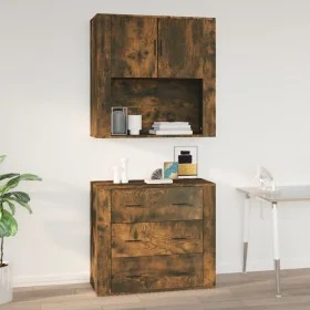 Smoked oak plywood wall cabinet 80x33x80 cm by vidaXL, Sideboards - Ref: Foro24-816589, Price: 60,44 €, Discount: %