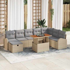 Conjunto de sofá de jardín con cojín 9 pcs Beige Poliratán en Sofás de exterior | Comprar online en Foru.es