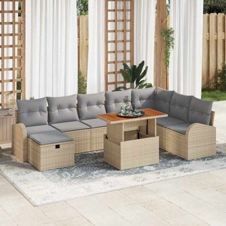 Conjunto de sofá de jardín con cojín 9 pcs Beige Poliratán en Sofás de exterior | Comprar online en Foru.es